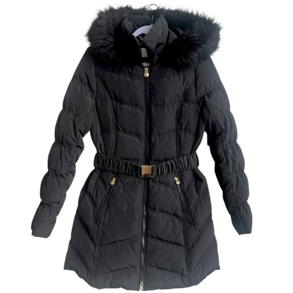 Laundry by Shelli Segal Down Puffer Coat S Leopard Lining SANITIZED